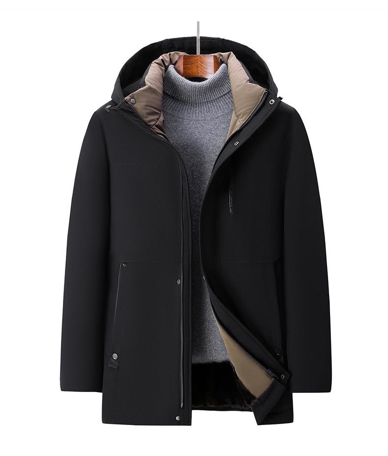 Dad's Winter Fleece-Lined Cotton Coat with Detachable Hood for Middle-Aged and Elderly Men - Thickened and Warm.