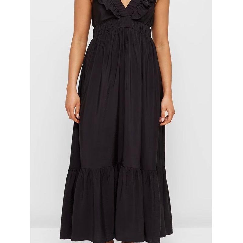 Export Single Street Cool Ruffles Special-Interest Design Hepburn Lazy Dress Elastic Waist Expansion Skirt for Vacation Dress