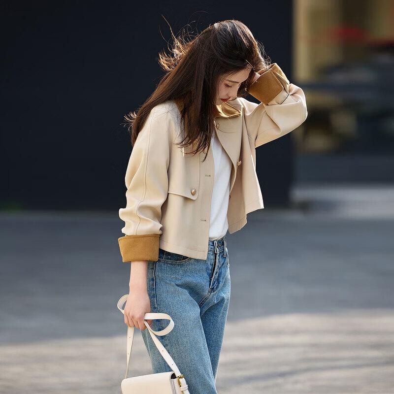 Women s Contrast Collar Short Trench Coat L