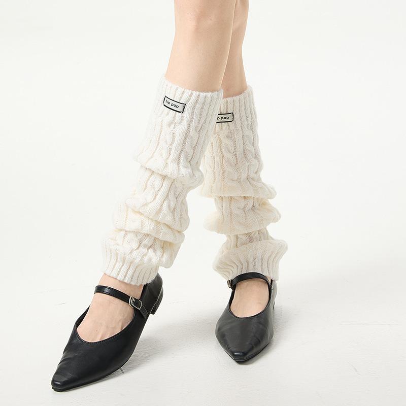 College style stack knitted socks cover deer plush texture cloth label eight-character twist leg cover calf socks