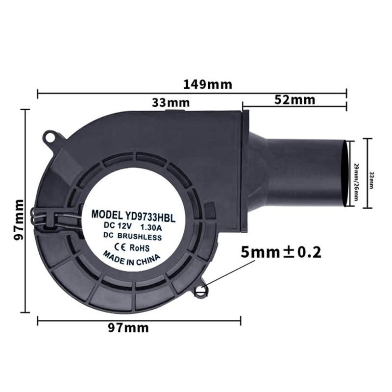 Variable Speed 12V Centrifugal Fan 9733 Blower Fan For Quick Charcoal Ignitions Outdoor Cooking Quick Charcoal Starter