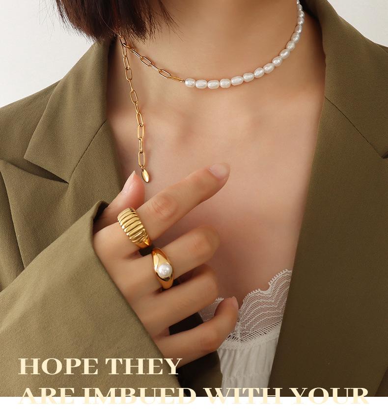 18K Gold-Plated Titanium Necklace with Freshwater Pearl Splice