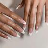 24 Peças Unhas Postiças Francesas Amêndoa Douradas Simples Ovais Cobertura Total Pontas de Unha Press-On Unhas Postiças Usáveis