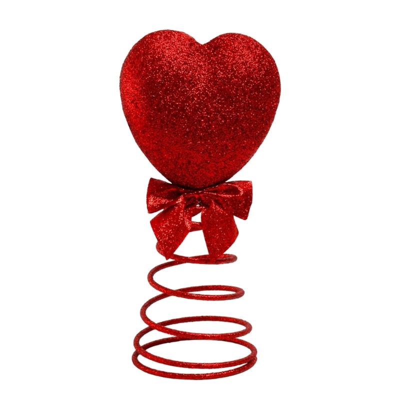 Red Heart Shape Spring Christmas Tree Toppers Star Ornament With Cotton and Metal Designs for Festival Home Decoration
