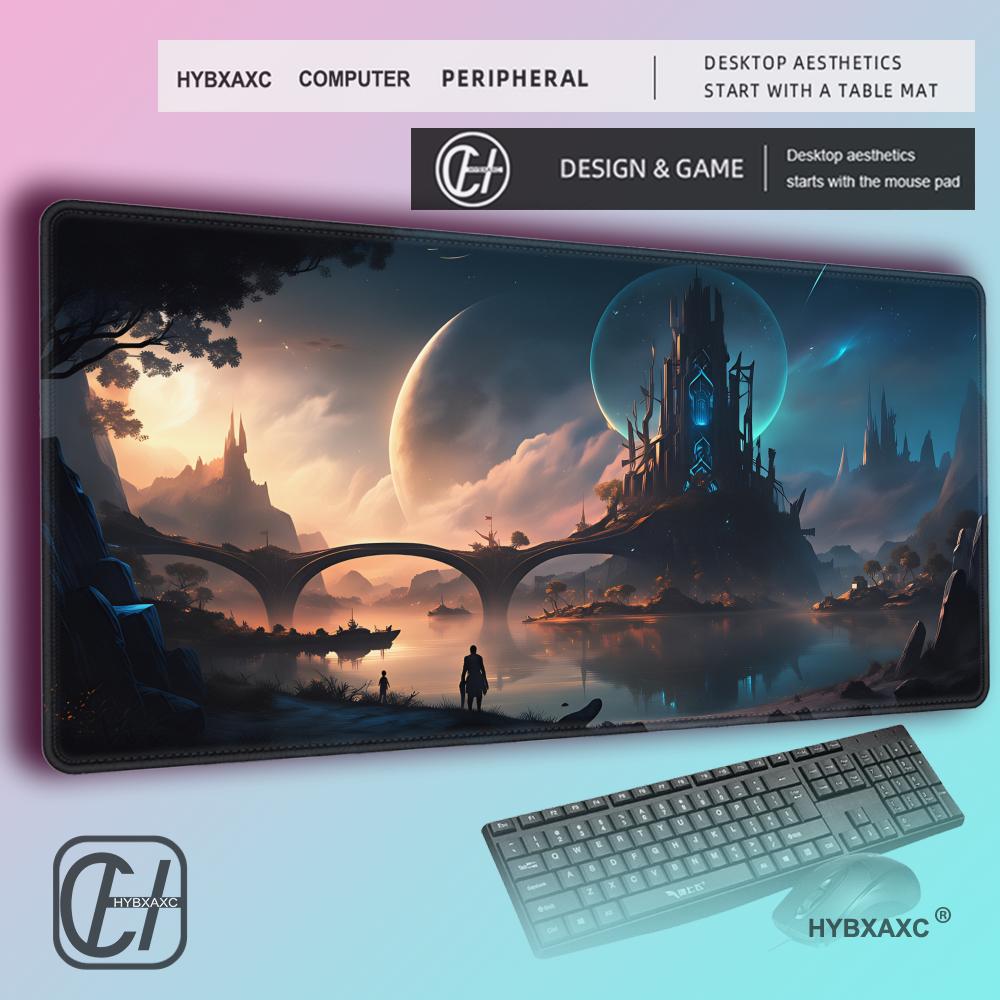 HYBXAXC Dark Fantasy Castle Gaming Mouse Pad Thick Nonslip Lock Edge Extended Desk Mat for Office Game