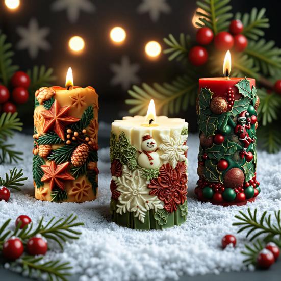 Weihnachts-Kerzenform 3D Geprägter Weihnachtsmann Baum Schneemann Zylinder Silikonform für Resin Kerze Seife Basteln Kuchen Schokolade Herstellen