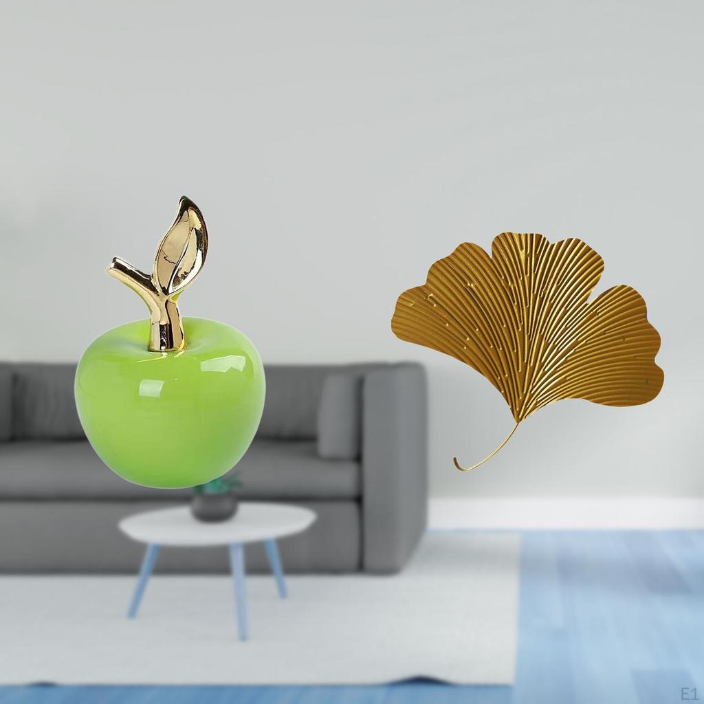 Ceramic Figurine Fruit Sculpture And Wrought Iron Ginkgo Leaves Wall Decor Abstract Ornament for