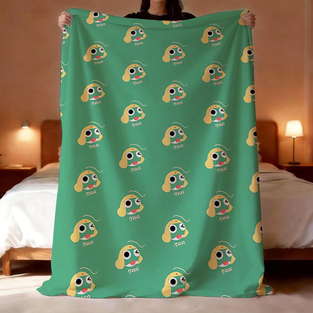 K-Keroro Gunsou Frog Throw Lightweight 240g Flannel Blanket Soft Skin-friendly for Summer Cooling 75X95CM