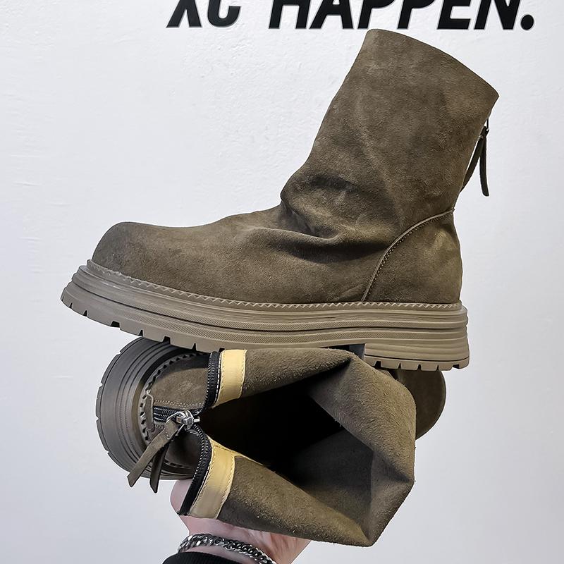 Fashion 2025 Handmade Men Retro Leather Boots High Quality Zipper Business Style Non-Slip Thick Bottom Mens Ankle Boots Plus Size 38-46