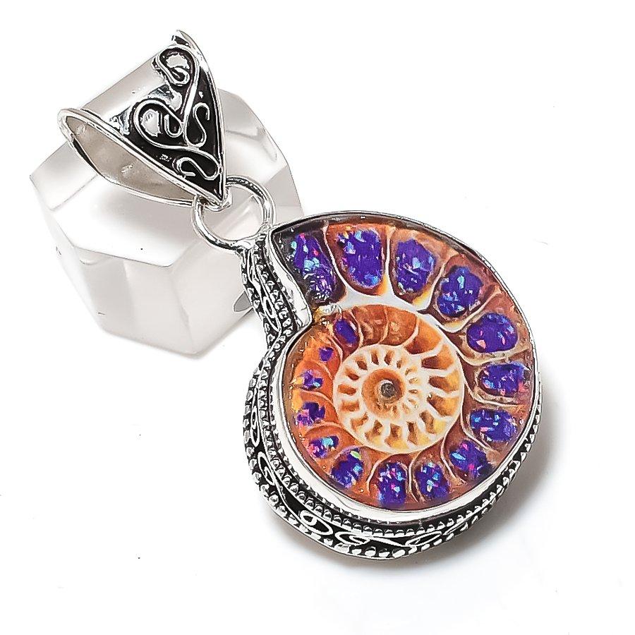 

Натуральный ископаемый аммонит драгоценный камень 925 стерлинговое серебро ювелирная подвеска 1.85 T8d42