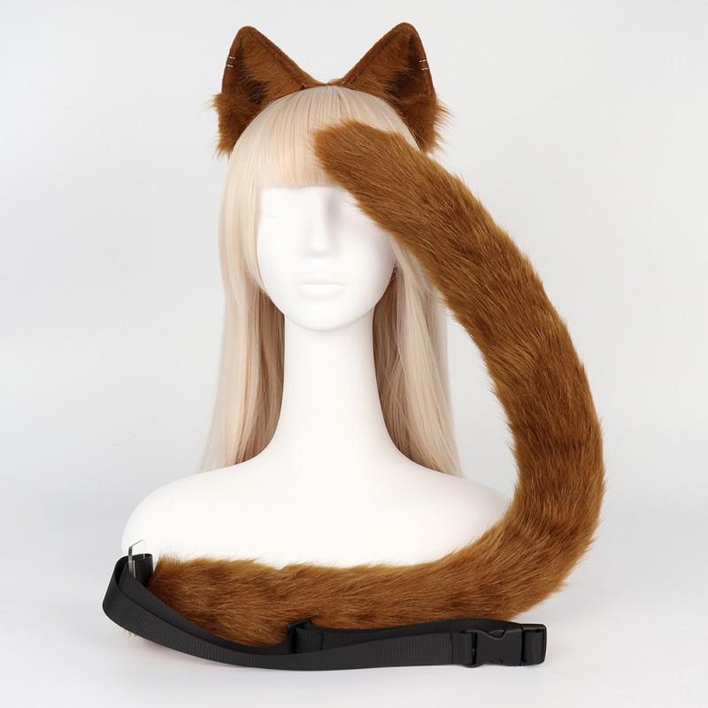 Fell Katzenohren Schwanz Set Halloween Cosplay Kostüm Zubehör Stirnband