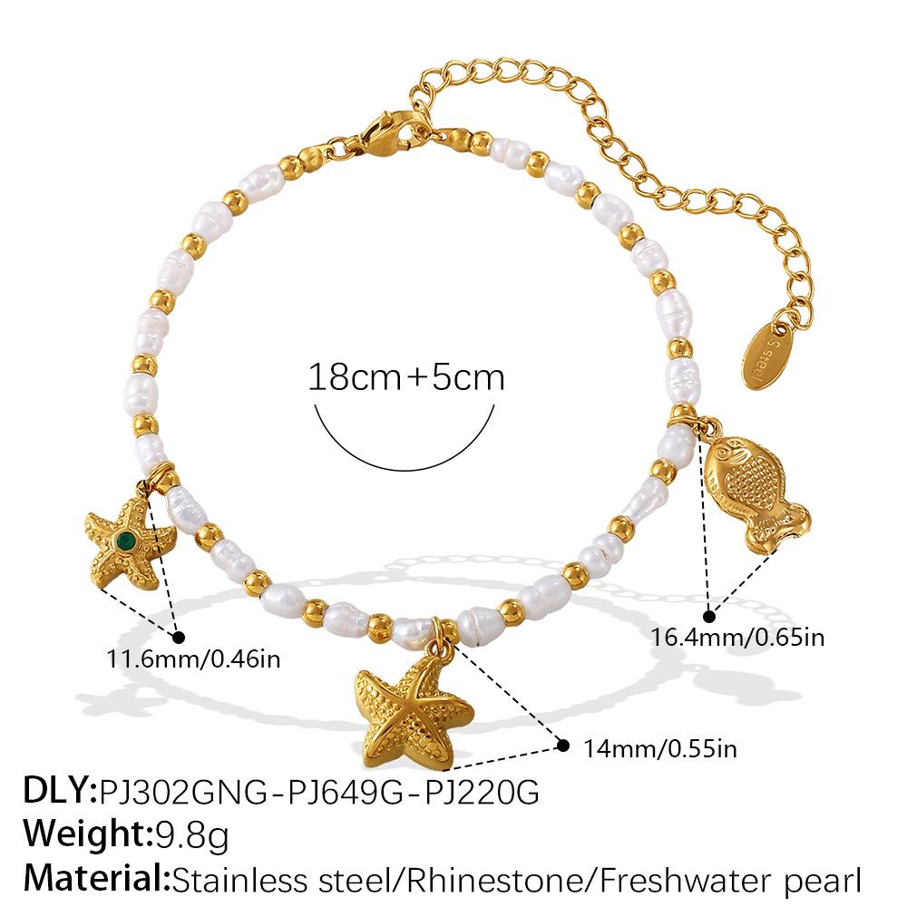 Light Luxury Starfish & Turtle Freshwater Pearl Bracelet In European & American Ocean Style