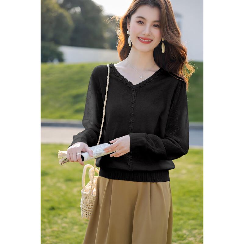 Moka Na Damen Strickoberteil mit Spitze und langen Ärmeln