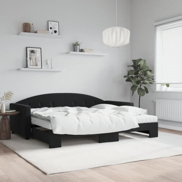 VidaXL Lit de jour avec gigogne et matelas noir 90x200 cm velours 3197329