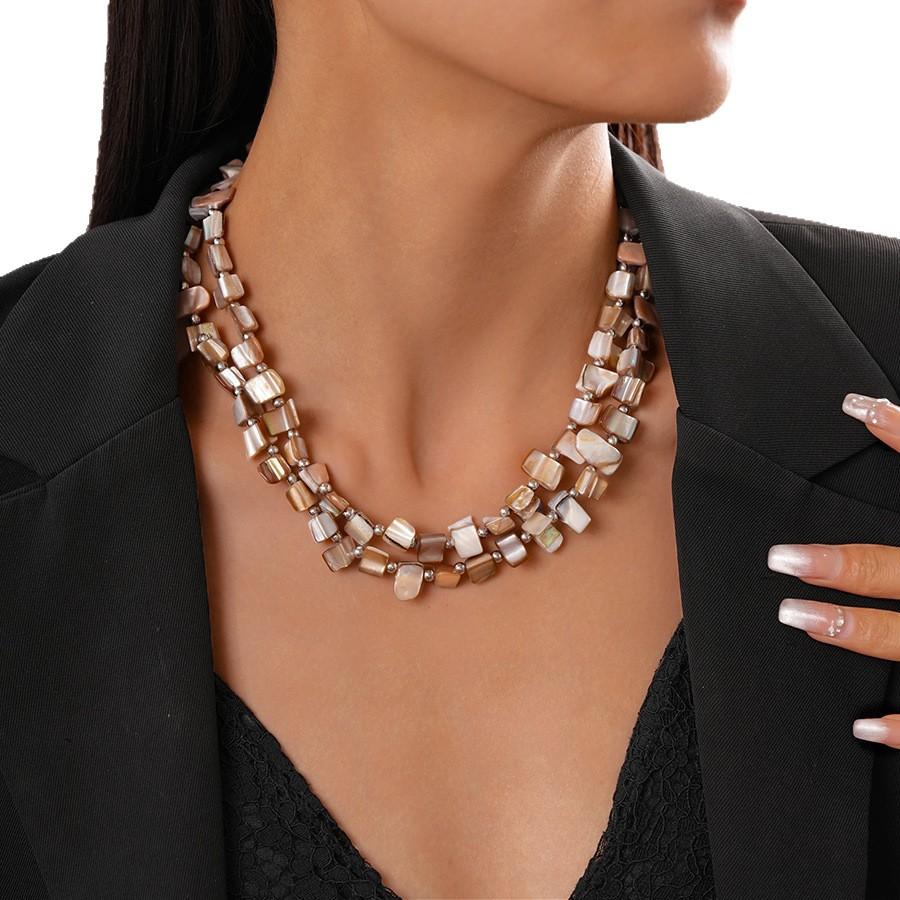 Shell Double Geometric Necklace Light Luxury Niche Vintage Seaside Jewelry