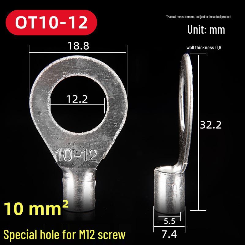 OT Series Pure Copper Crimp Lugs: Cold-Pressed Terminals, Brass Silver-Plated Bolt, Round Wiring Ears Connectors