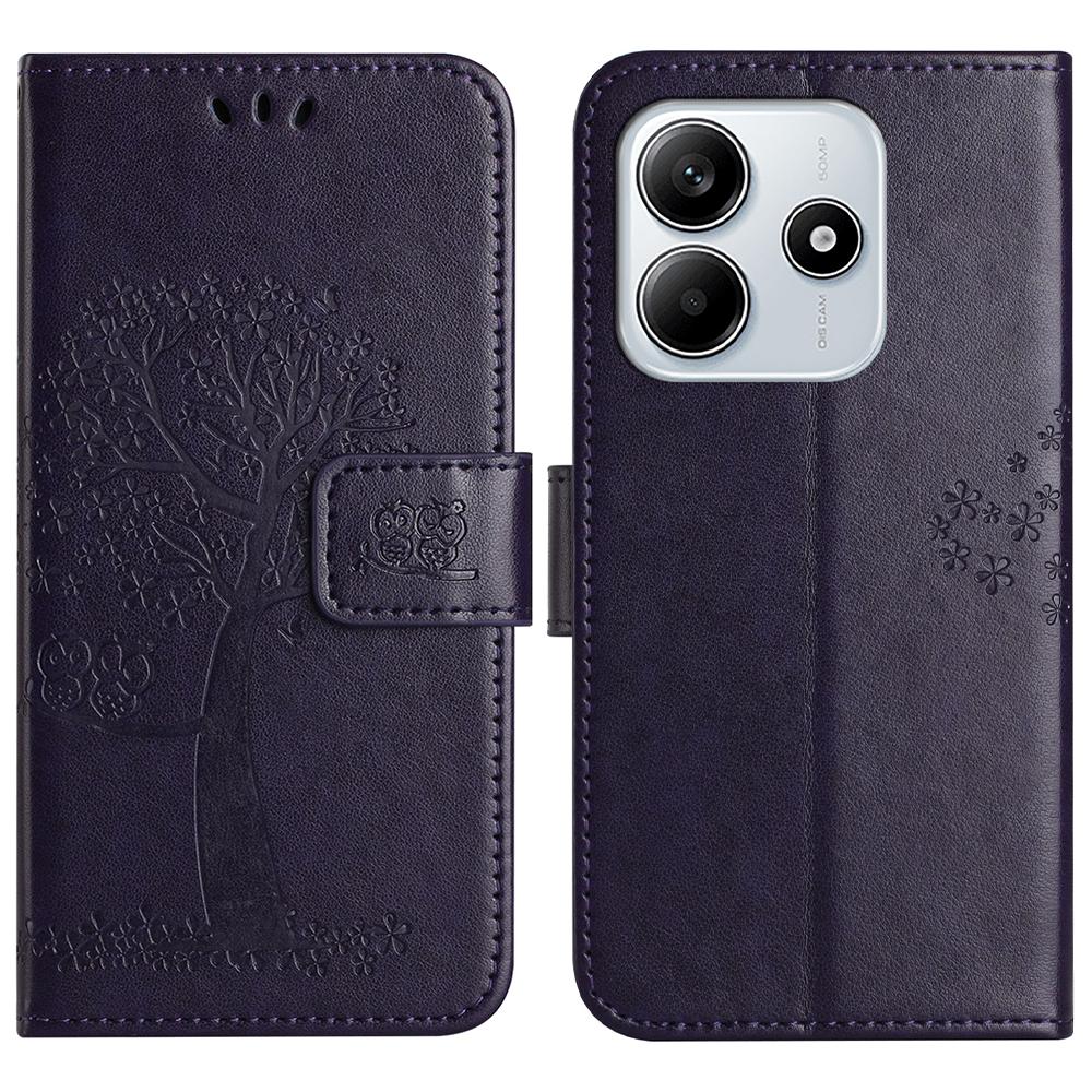 For Xiaomi Redmi Note 14 5G Case PU Leather Owl Tree Imprinted Wallet Phone Cover
