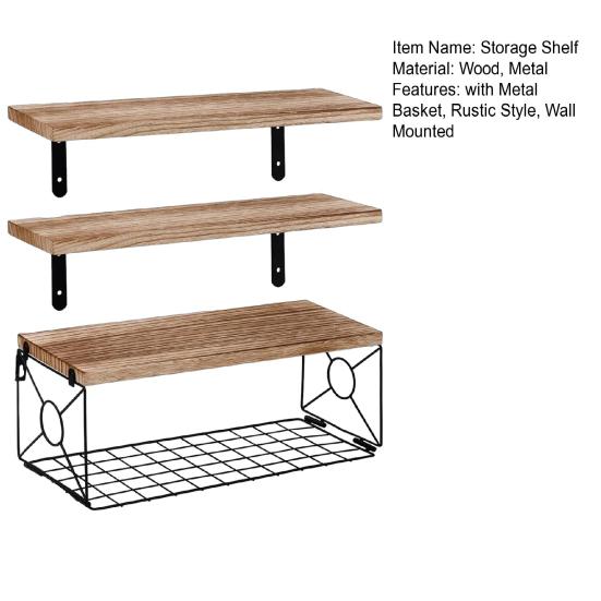 Prateleira Flutuante de Parede para Banheiro com Cesto de Metal Prateleira de Parede de Madeira Rústica Acima do Vaso Sanitário Organizador de Armazenamento para Escritório em Casa Sala de Estar