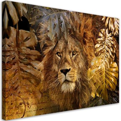 Quadro em tela Leão e folha de ouro