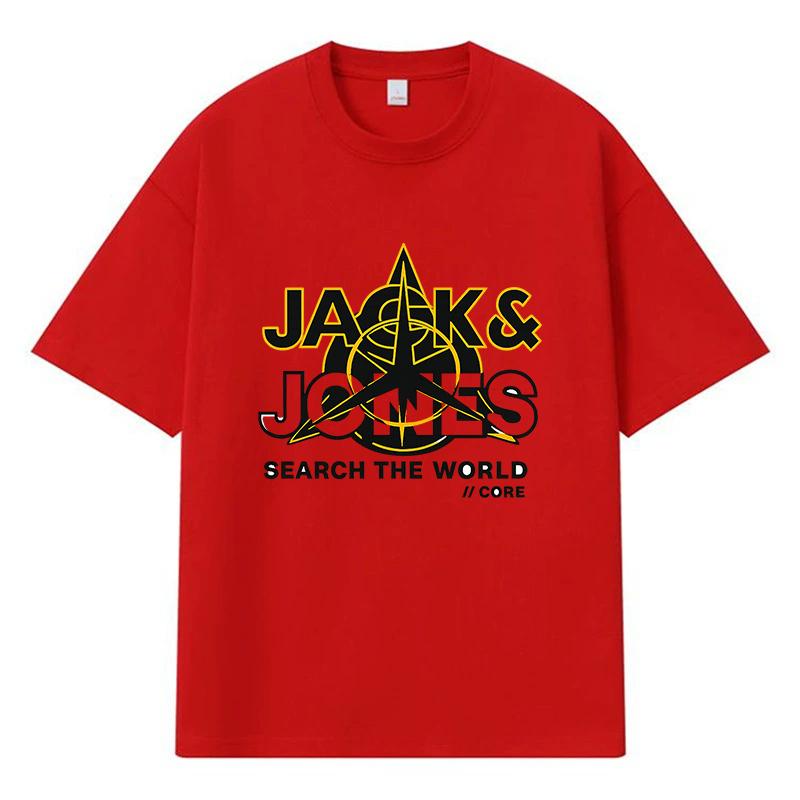 2026 Printed Graphic Jacks & Jones Logo Y2k Harajuku Streetwear 100% Cotton T Shirt Casual Oversized Summer Men T-shirt