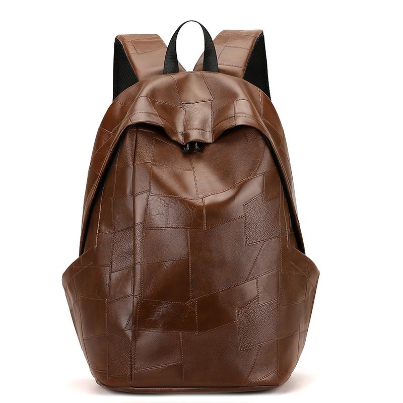 Мягкий кожаный рюкзак мужской большой емкости Splicing дорожный рюкзак для школьников