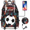 Soccer Print College Student Backpack with USB Charging Port Large Capacity Back To School Bags Women Men Laptop Travel Mochila