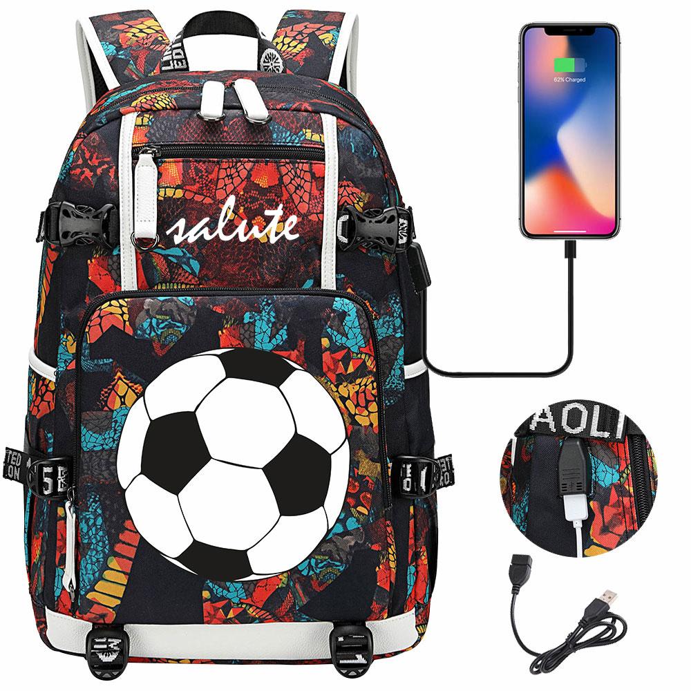 Soccer Print College Student Backpack with USB Charging Port Large Capacity Back To School Bags Women Men Laptop Travel Mochila