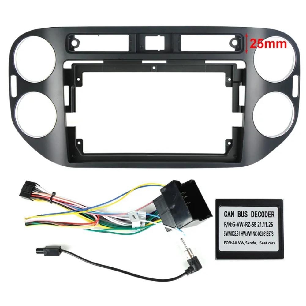 Car DVD Frame Audio Fitting Adaptor Dash Trim Facia Panel 9inch for VW Tiguan 2010-16 Radio Player 16pin Power Cable Canbus