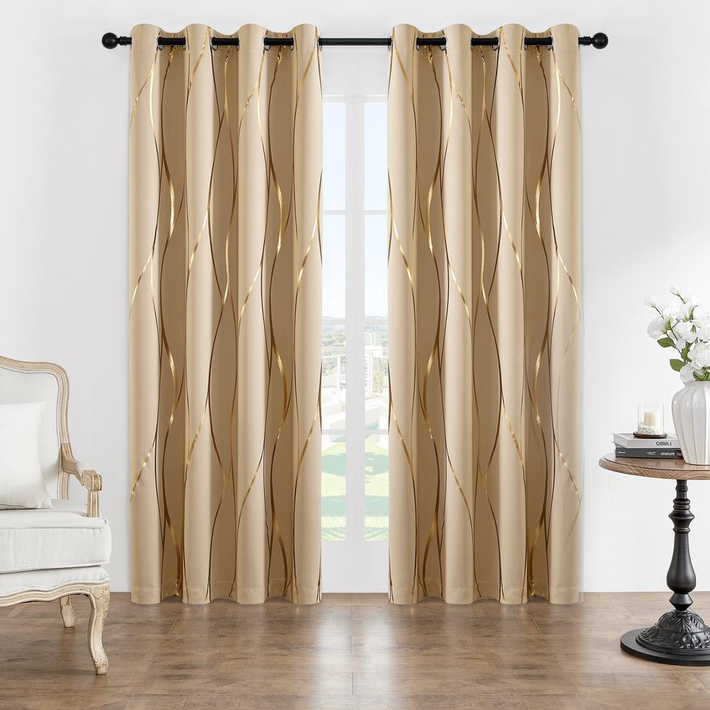 Σετ 2 Συσκοτιστικών Κουρτινών Με Κρίκους Θερμομονωτικών Σκίασης Δωματίου Με Εκτύπωση Φύλλου Κυματισμού Για Υπνοδωμάτιο