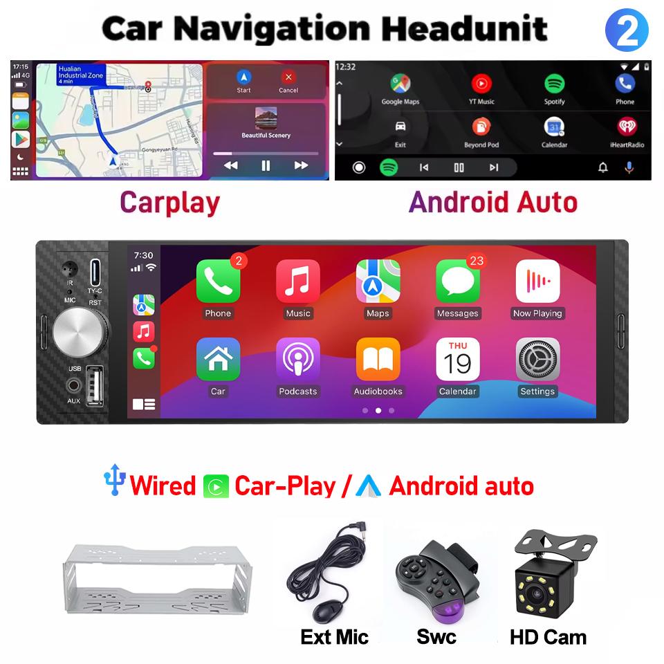 LEHX 6.36 Inch 1DIN Universal MP5 Car Radio Support Wireless Carplay Android AUTO AUX IPS Touch Screen Multimedia Video Player