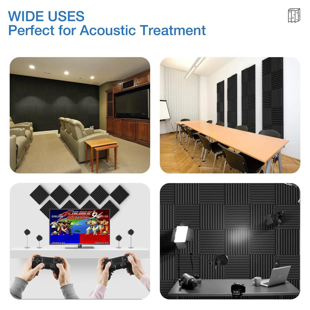 12-Pack Self-Adhesive Acoustic Foam Panels, High-Density Triangle Soundproof Pads For Wall, Flame Retardant & Easy Install