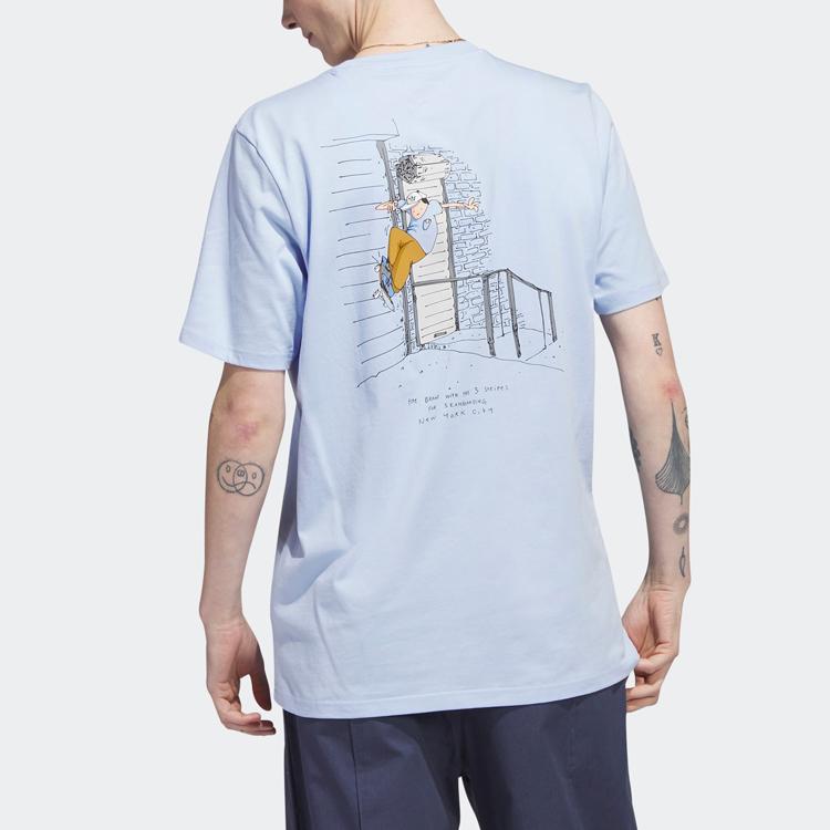 Adidas Originals Trefoil Henry Jones New York City Hand-Drawn Print Sports Short Sleeve Tee Men Tops Light-Blue HS3014
