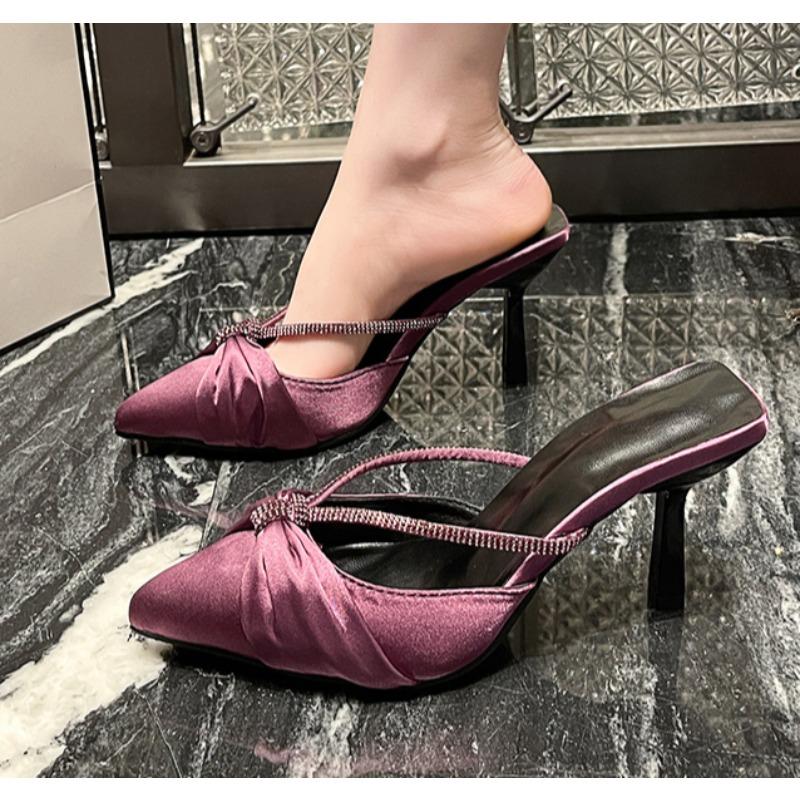 Luxury Rhinestone Women High Heel Pumps Women Pointed Toe Thin High Heels Plus Size Sandals Mules Sandalias Mujer