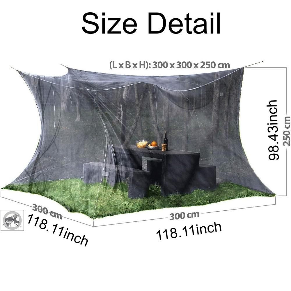 

Large Portable Mosquito Net for Camping – Easy Setup with Drawstring Closure, Breathable Fabric for Backyards & Outdoor Use 300x300x250CM чорний