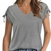 Women's Short Sleeve Top Drawstring Summer Fashion V-Neck T-Shirt