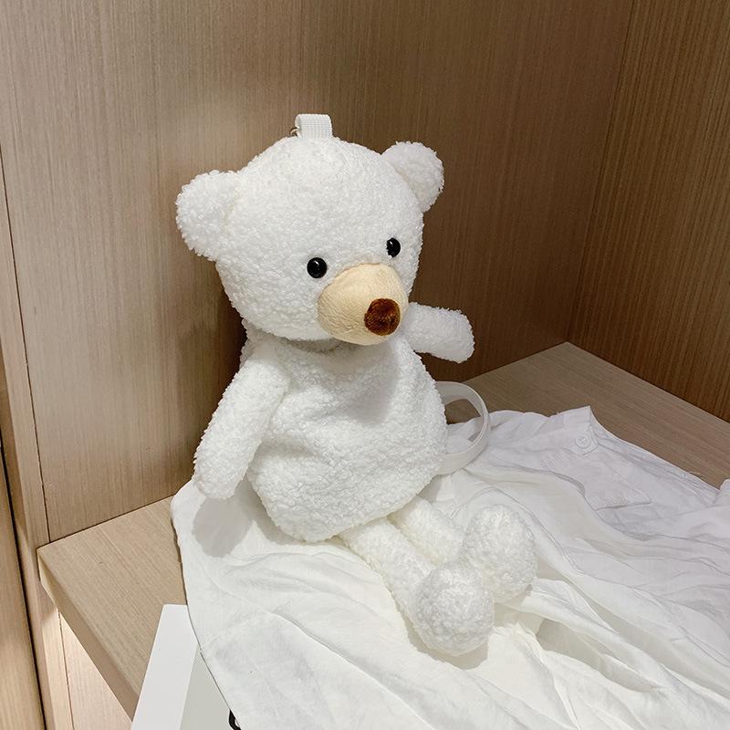 

Bear plush bag, new women s bag, cartoon cute shoulder bag, messenger bag, parent-child bag. белый