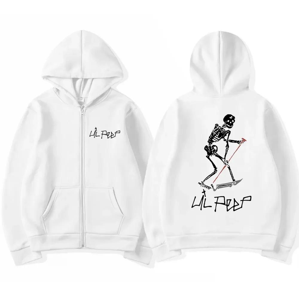Rapper Lil Peep Same Style Skeleton Print Zip Up Hoodie Men Women Fashion Gothic Oversized Cardigan Streetwear Jackets