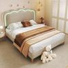 Upholstered Bed LED Double Bed 140 X 200cm, Slatted Frame and Adjustable Headboard, In Beige, Youth Bed for Bedroom Guest Room - Linen Material