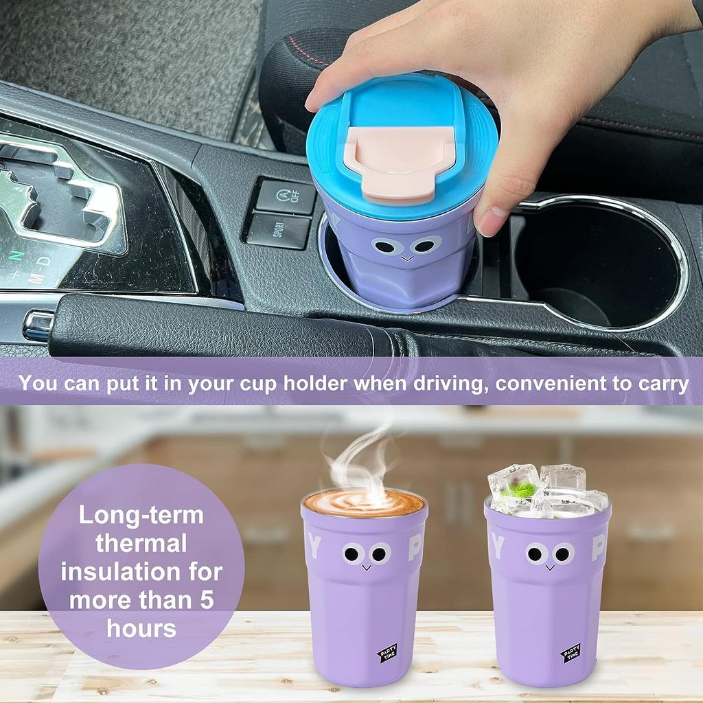Tasse de voyage, tasse à café isotherme réutilisable avec couvercle anti- fuite et poignée, double paroi sous vide en acier inoxydable pour eau chaude et froide, café et thé, 500 ml (dégradé doré