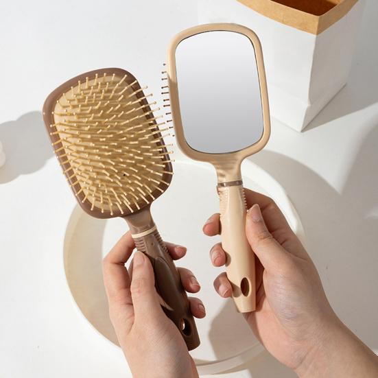 Air Cushion Brush with Mirror 2-in-1 Multi-functional Anti-static Scalp Massage Comb Men Women Portable Hair Styling Detangling Brush