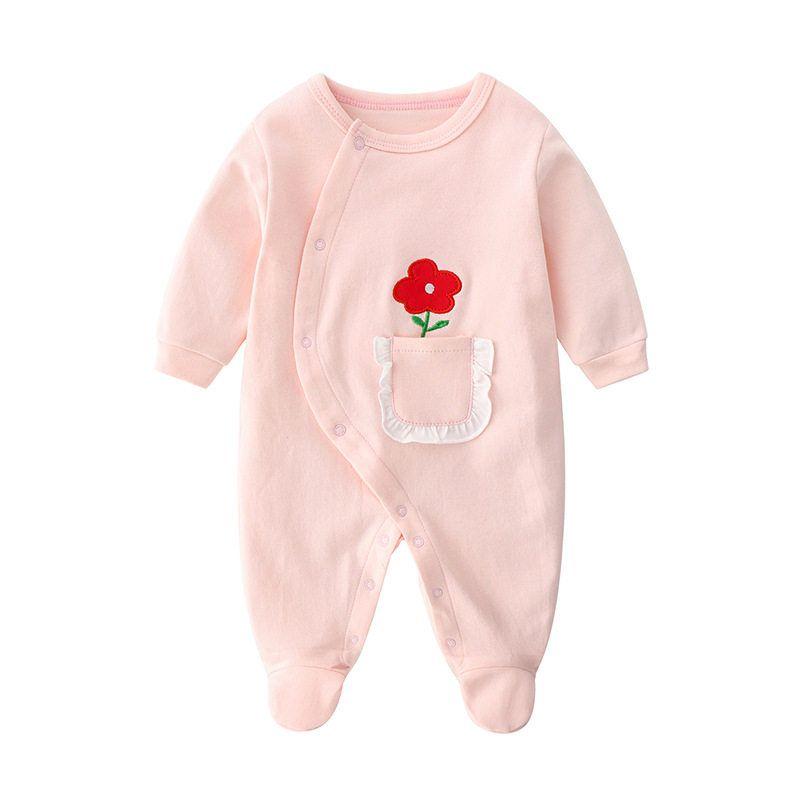 Baby Jumpsuit Spring and Autumn Pure Cotton Long-Sleeved Newborn Baby Jumpsuit with Foot Cover Children's Pajamas Romper with Foot Cover