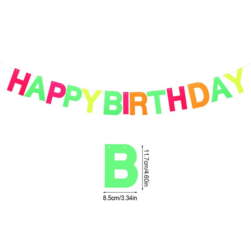 1Set Neon Glow Happy Birthday Paper Banner Hanging Spiral Birthday Party Decoration Black Light Reactive UV Glow In the Dark
