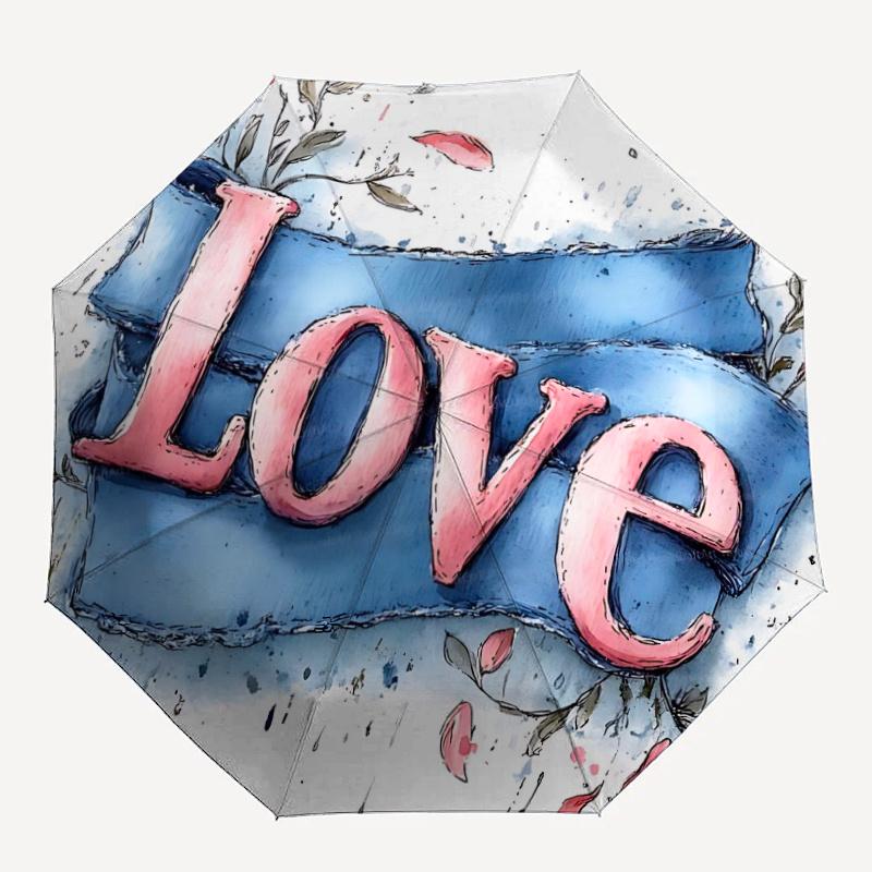 1pc Love Ribbon Automatic Open/close Umbrella, 8-Rib sturdy structure, Auto Folding/Opening, Portable Travel Umbrella for Women, c14