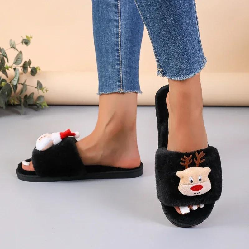 Weihnachten Damen Hausschuhe Herbst Winter Innen Haushalt Plüsch Warme Bequeme Baumwollschuhe Niedlich Flache Unterseite Freizeitschuhe Weich