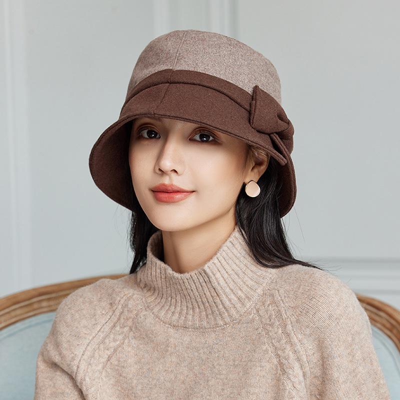2022 herbst und Winter Mutter Kopfbedeckung Hohe Qualität Wolle Flache Top Frau Eimer Hut Dame Mode Filz Fedora Hüte