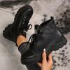Black Lace Up Platform Combat Boots Women 2024 Autumn Winter Thick Sole Ankle Boots Woman Fashion Pu Leather Motorcycle Shoes