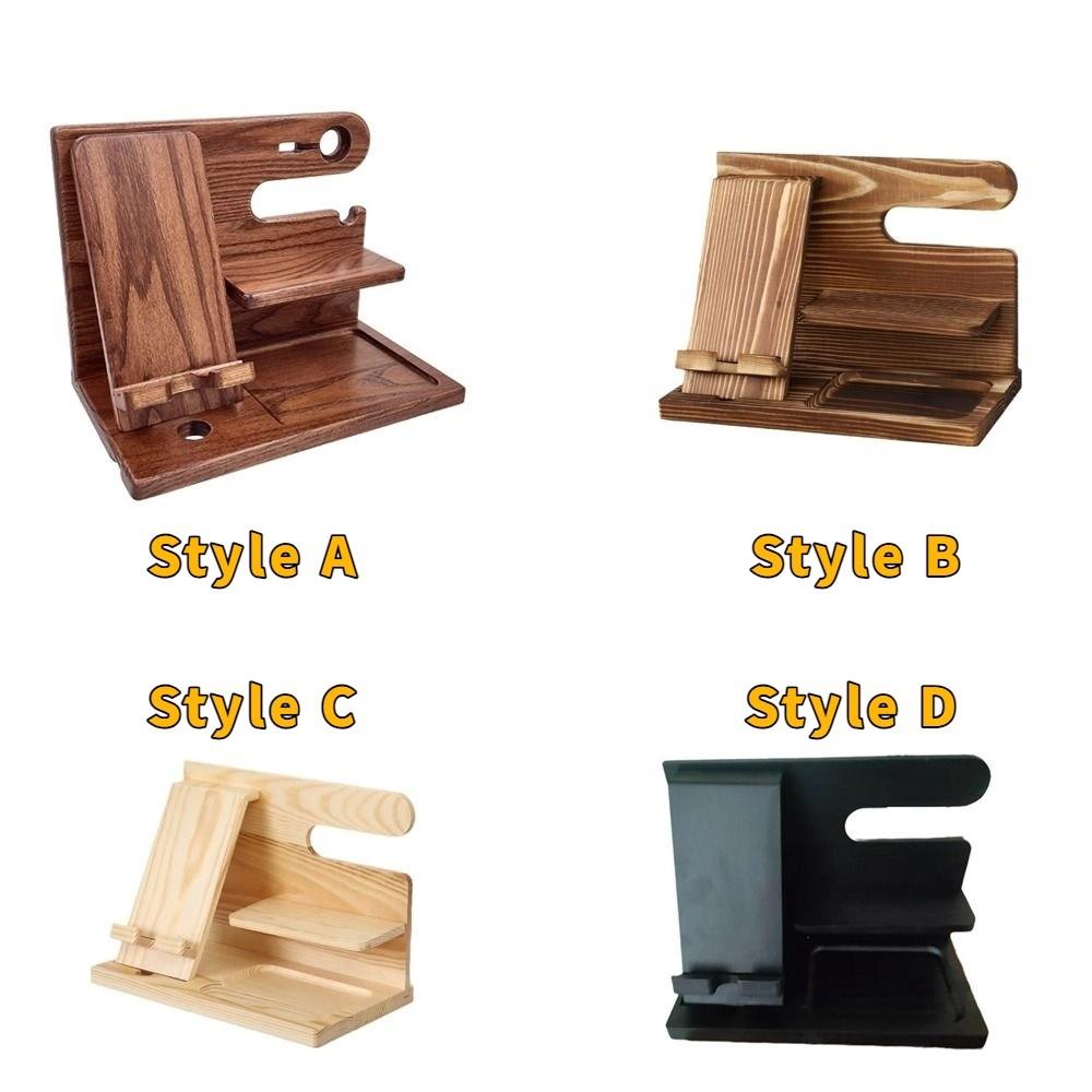 Solid Wood Charging Phone Holder Space Saving Watch Organizer Keychain Wallet Storage Rack Gift