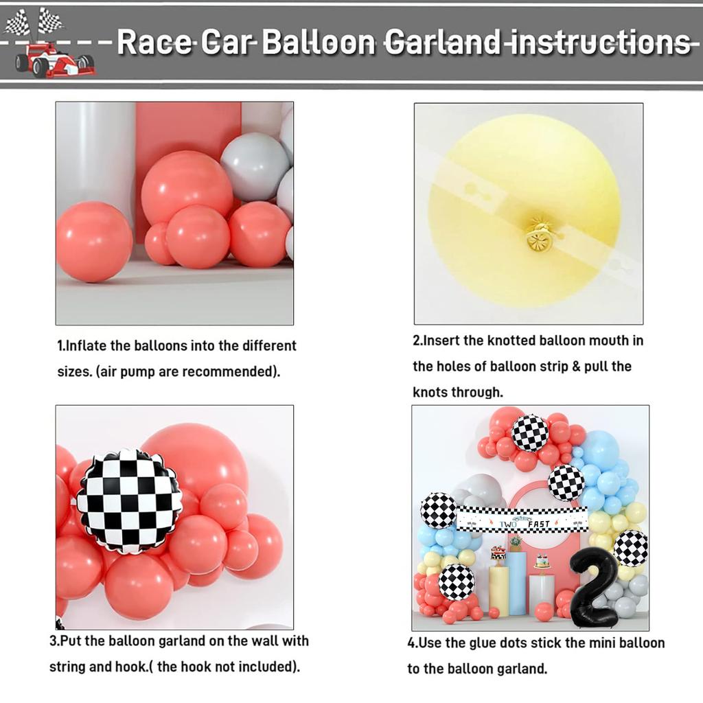 Balloon Set 2-year-old Racing Theme Balloon Arched Wreath Set Coral Pink Blue Yellow Balloon Birthday Party Background Wall