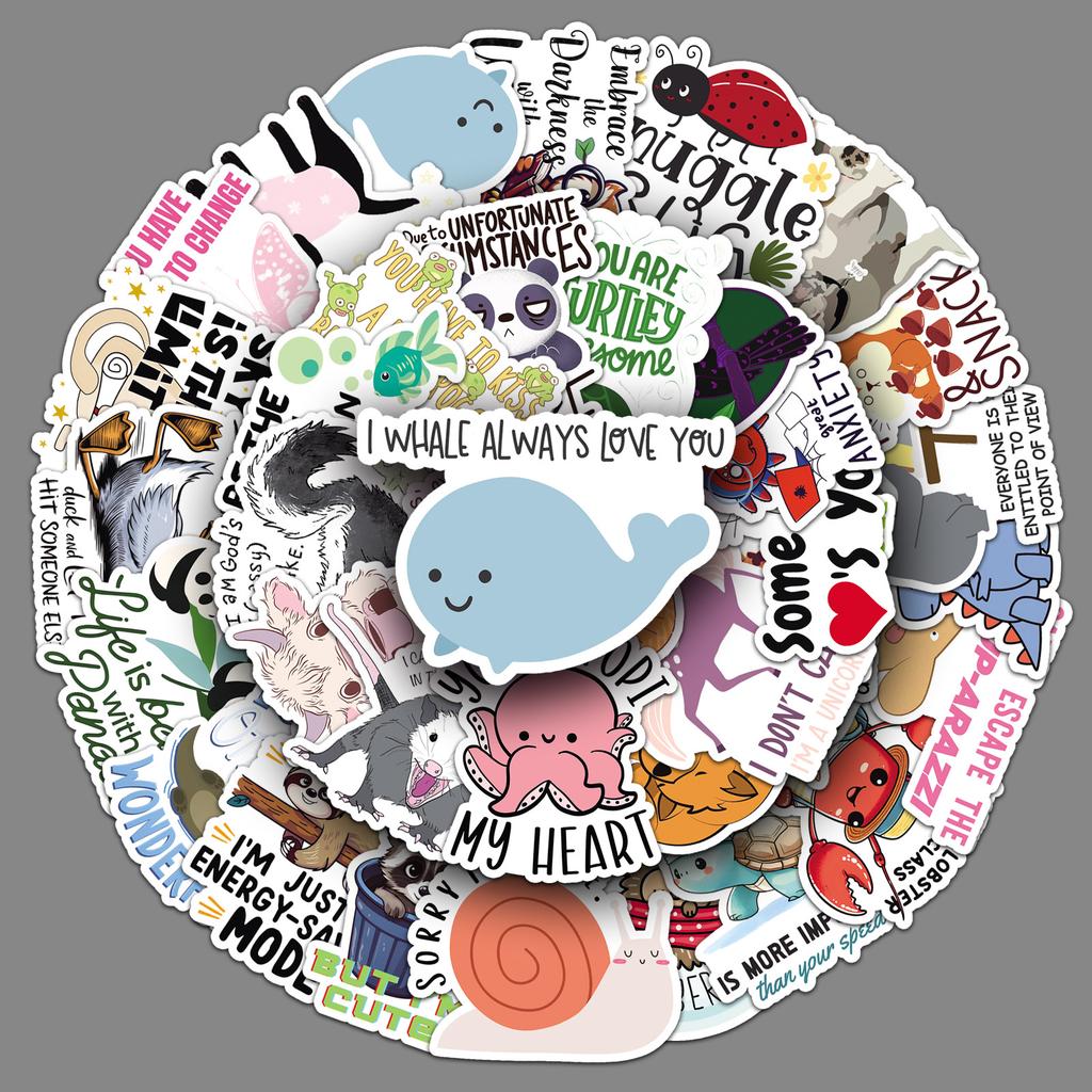 50 Animal Quotes Graffiti Stickers Personality Cartoon English Phrases Decorative Mobile Phone Case Suitcase Stickers