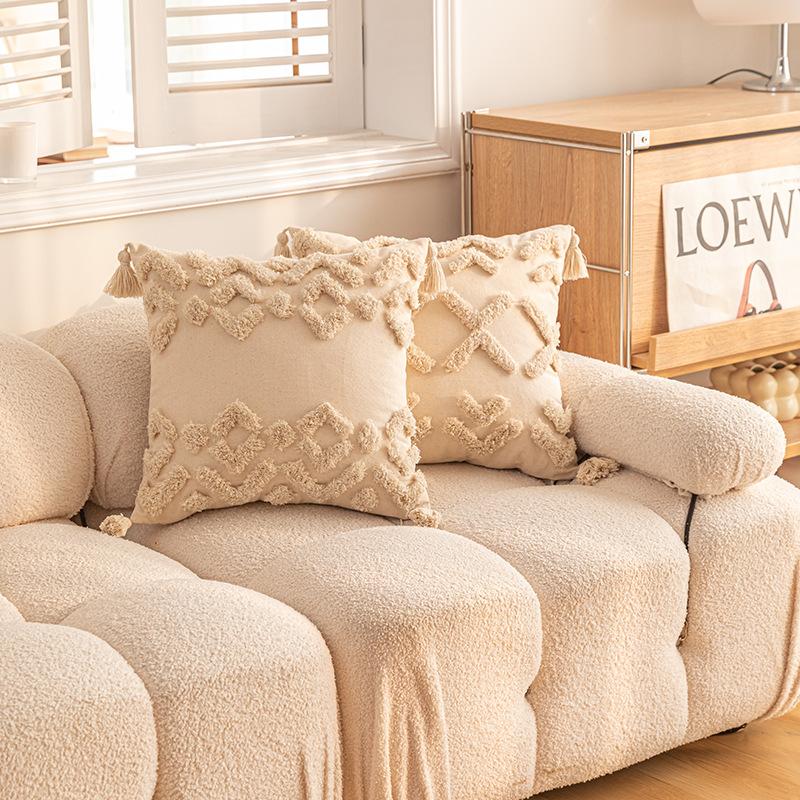 Pack of 2 Faux Wool Throw Pillow Covers 18x18 Inches Decorative Farmhouse Velvet Couch Pillow Case Soft Plush Square Boho Cushion Pillowcase